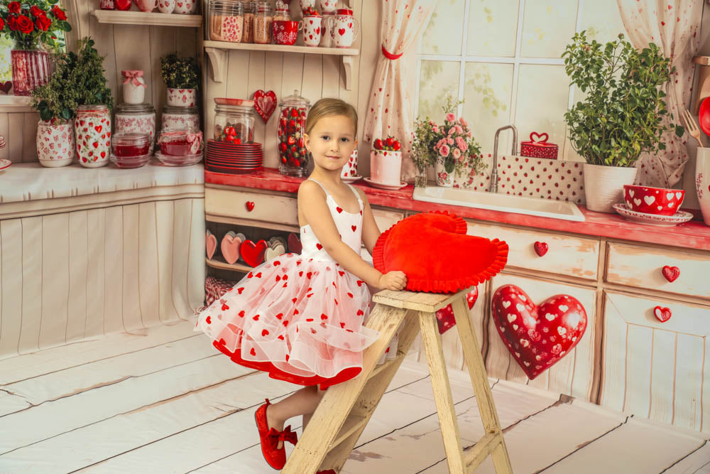 Kate Saint-Valentin Rouge Blanc Maille Robe Enfant Pour la Photographie