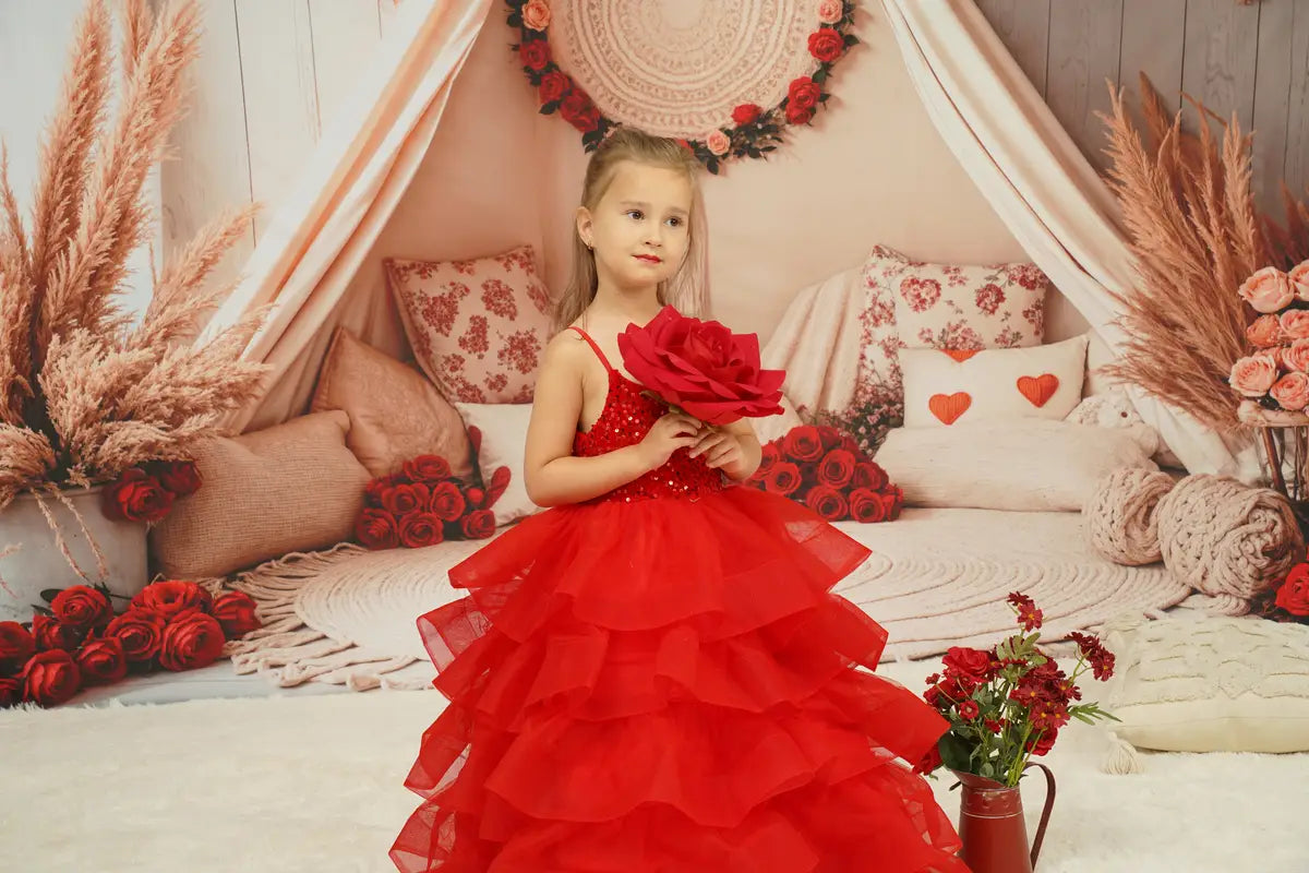 Kate Printemps Rouge Paillettes Tulle Robe Enfant Pour la Photographie