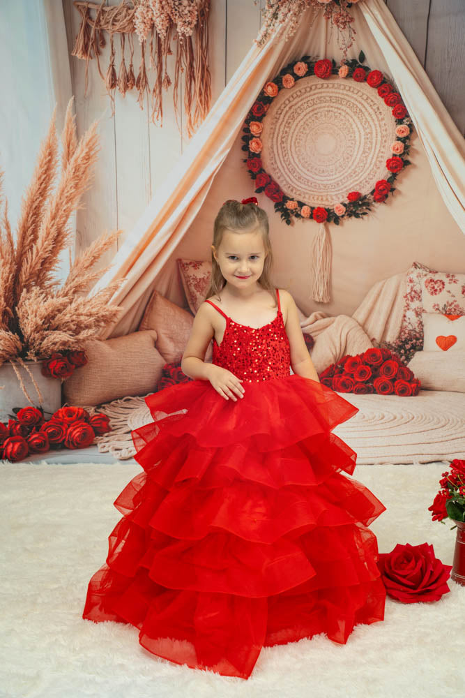 Kate Printemps Rouge Paillettes Tulle Robe Enfant Pour la Photographie