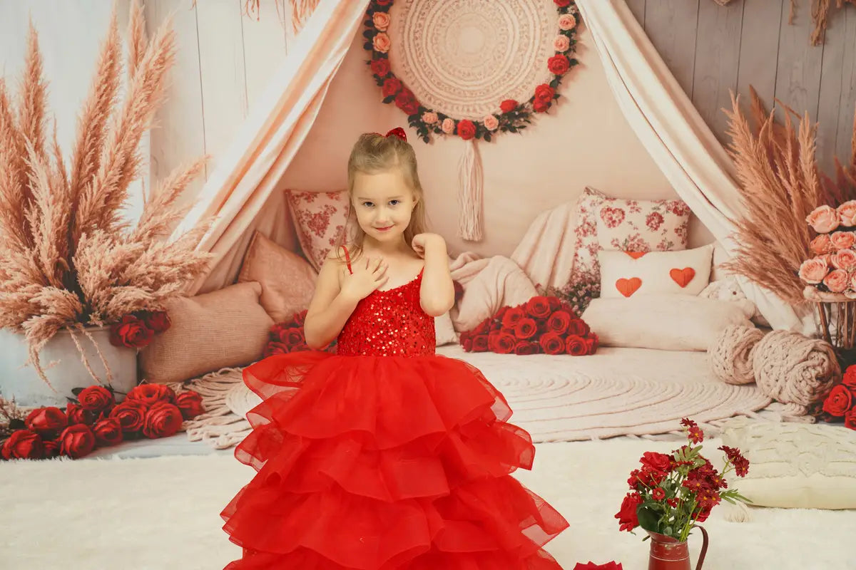 Kate Printemps Rouge Paillettes Tulle Robe Enfant Pour la Photographie