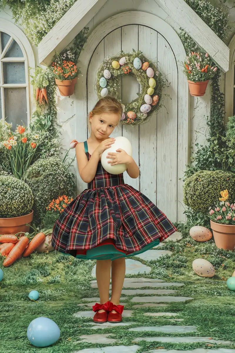 Kate Printemps/Été Motif à Carreaux Robe à lacets Enfant Pour la Photographie