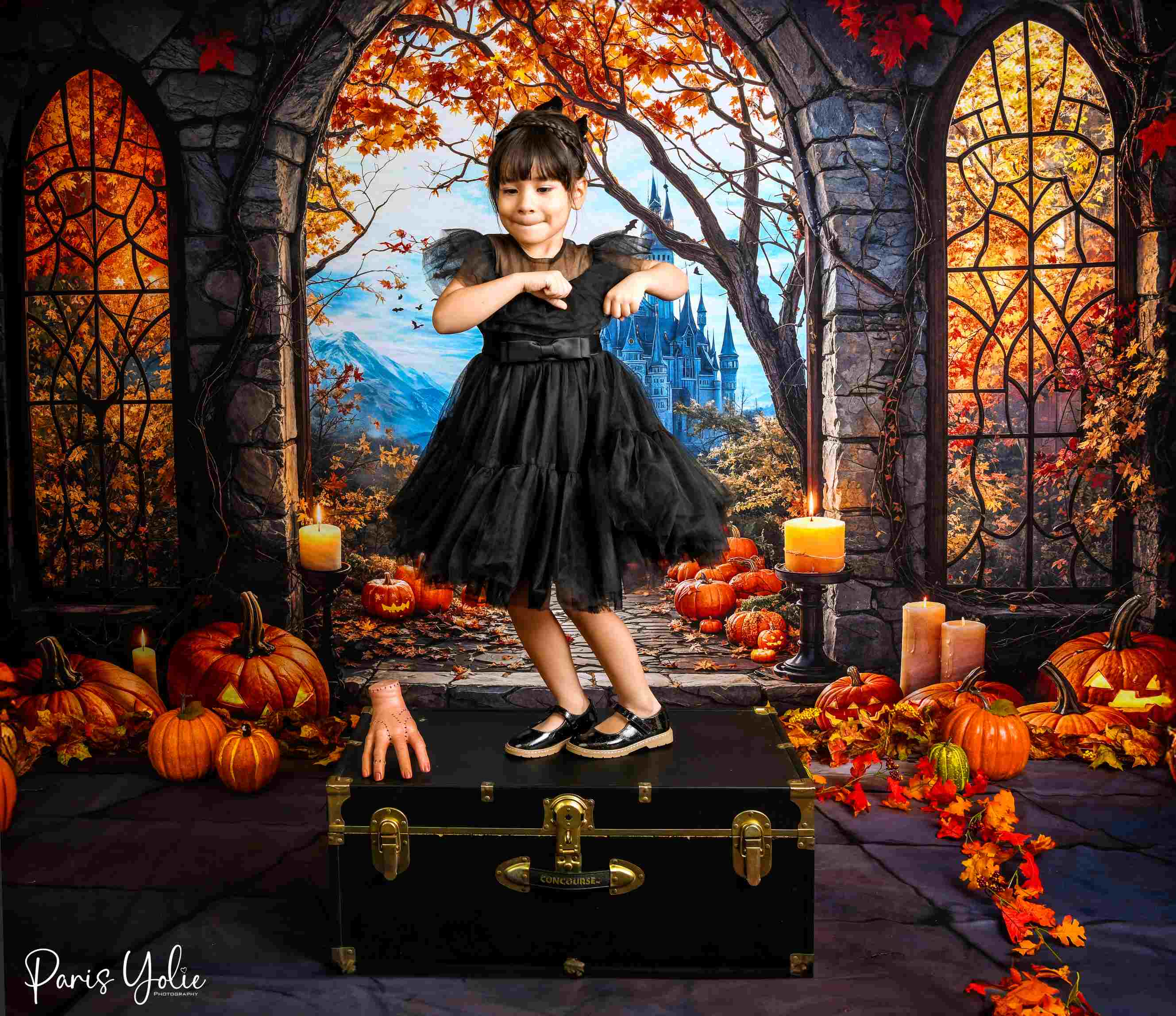 Kate Halloween Arche Érable Château Citrouille Toile de fond+Plancher en pierre Sol Toile de fond - Kate Backdrop FR