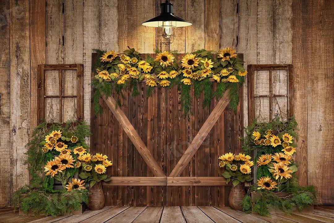 Kate Été Tournesols Porte en bois Toile de fond conçue par Emetselch - Kate Backdrop FR