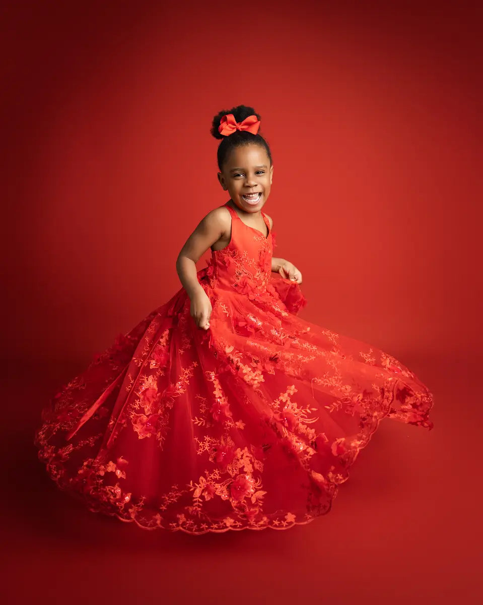 Kate Saint-Valentin Rouge Broderie Robe Enfant Pour la Photographie