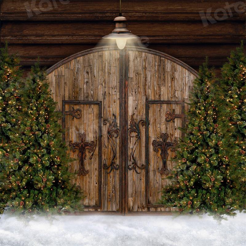 Kate Arbres Porte de grange Bois Noël Toile de fond pour la photographie - Kate Backdrop FR