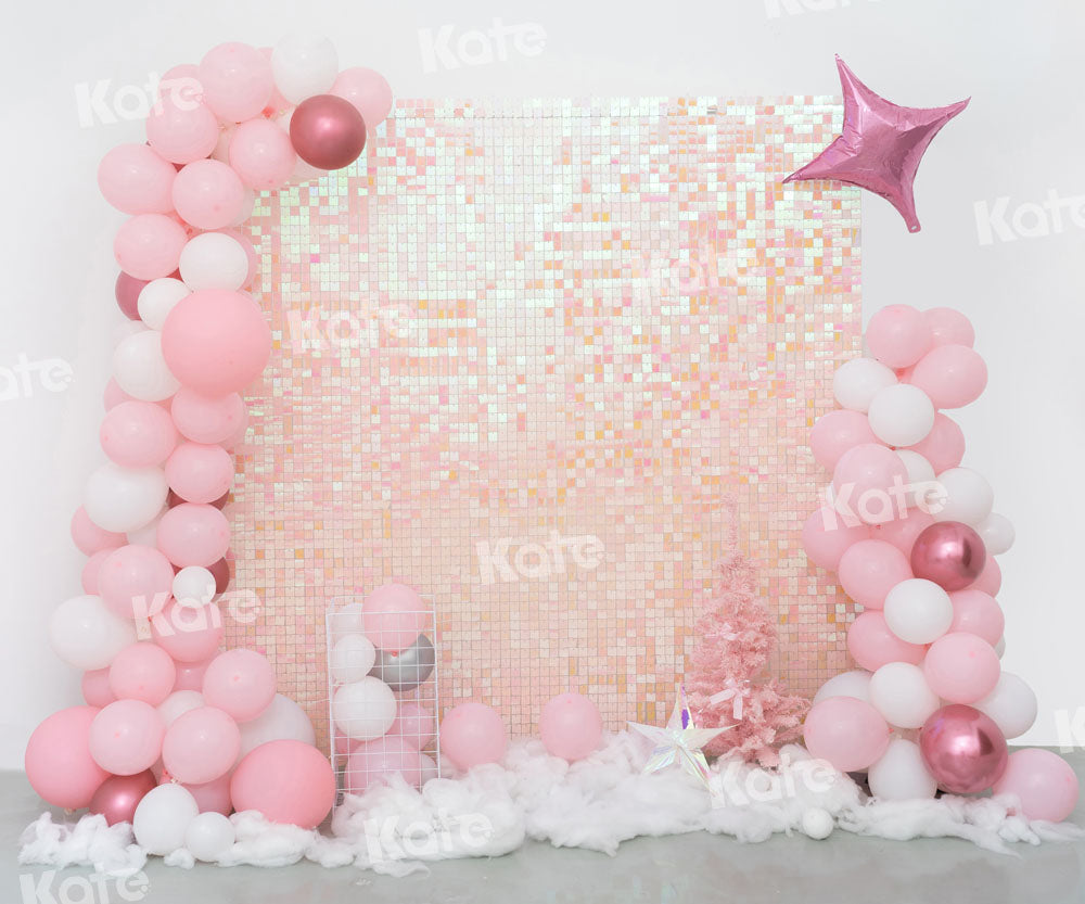Ballons Sur Fond Rose Pastel Cadre Fait De Ballons Blancs Et Roses Concept  De Vacances D'anniversaire