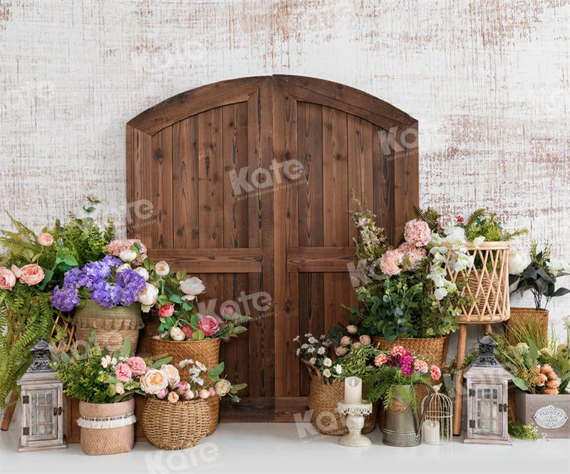 Kate Porte de grange Panier de fleurs Printemps Toile de fond pour la photographie - Kate Backdrop FR