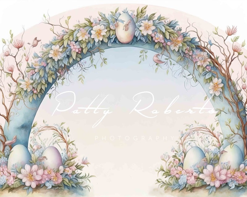 Kate Arc de fleurs Oeufs Pâques Rose Toile de fond Conçu par Patty Robert - Kate Backdrop FR