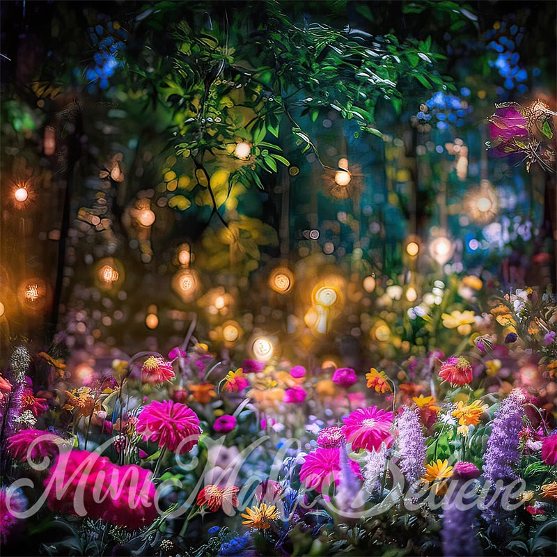 Kate Nuit Forêt Fées Beaux-arts Fleurs Toile de fond Conçu par Mini MakeBelieve - Kate Backdrop FR