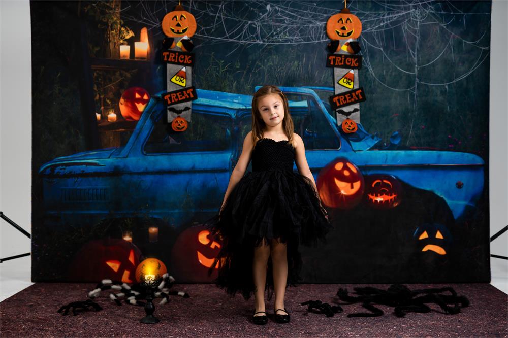 Kate Halloween Citrouille Voiture Nuit Automne Toile de fond pour la photographie - Kate Backdrop FR