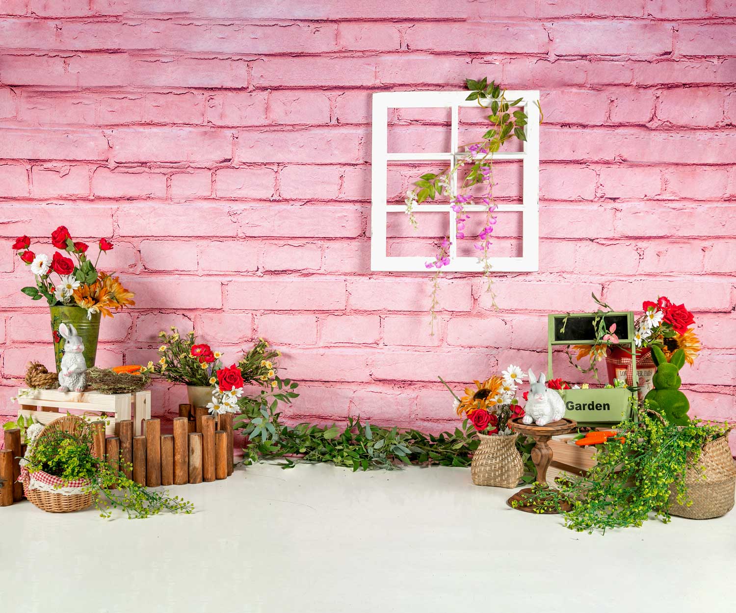 Kate Fleurs Été Mur de briques Rose Toile de fond conçue par Jia Chan Photographie - Kate Backdrop FR