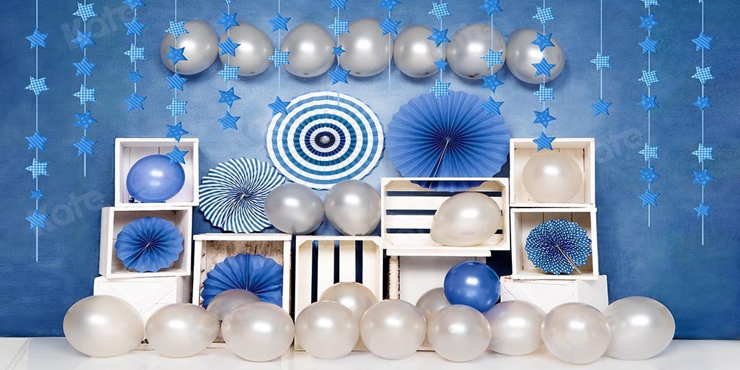 Kate Anniversaire Bleu Ballons Blanc Enfant Toile de fond conçue par Emetselch - Kate Backdrop FR