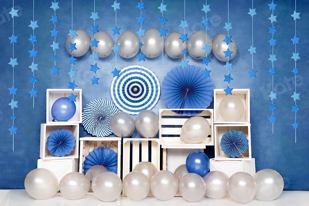 Kate Anniversaire Bleu Ballons Blanc Enfant Toile de fond conçue par Emetselch - Kate Backdrop FR