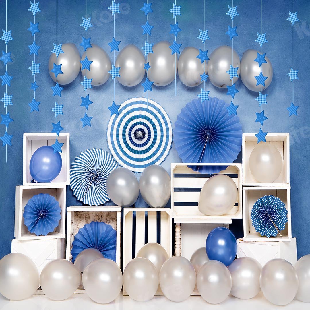 Kate Anniversaire Bleu Ballons Blanc Enfant Toile de fond conçue par Emetselch - Kate Backdrop FR