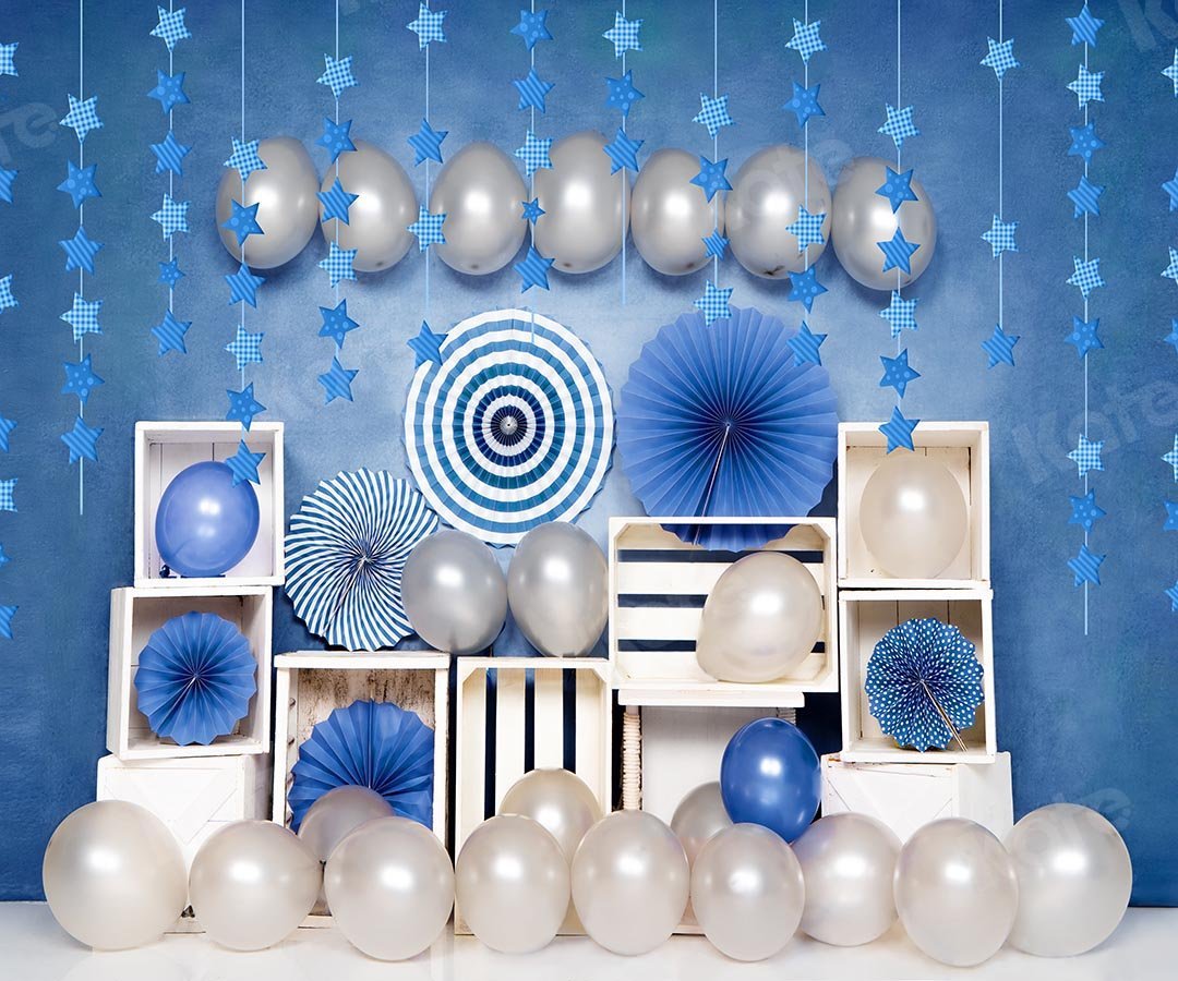 Kate Anniversaire Bleu Ballons Blanc Enfant Toile de fond conçue par Emetselch - Kate Backdrop FR