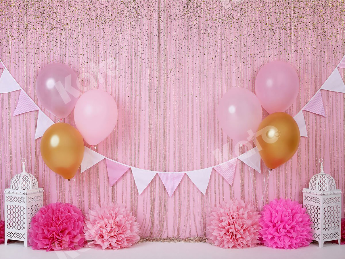 Kate Paillettes Rideau Anniversaire Ballons Rose et Or Toile de fond pour la photographie - Kate Backdrop FR